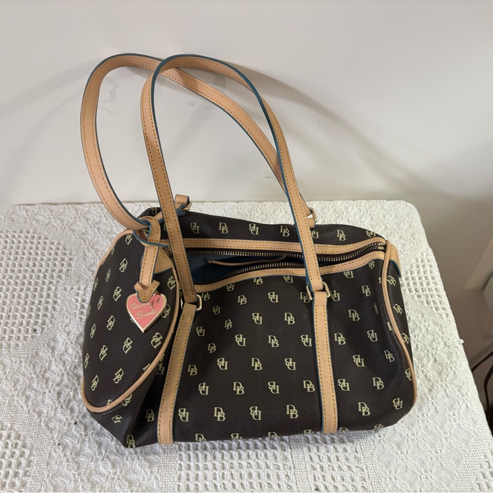 Dooney & Bourke Brown Satchel with Tan Trim
